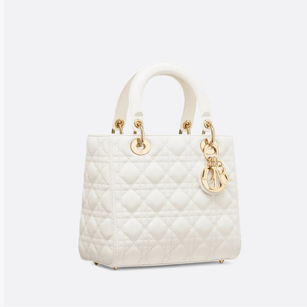 Pre loved Chic White Quilted Satchel with Gold Accents